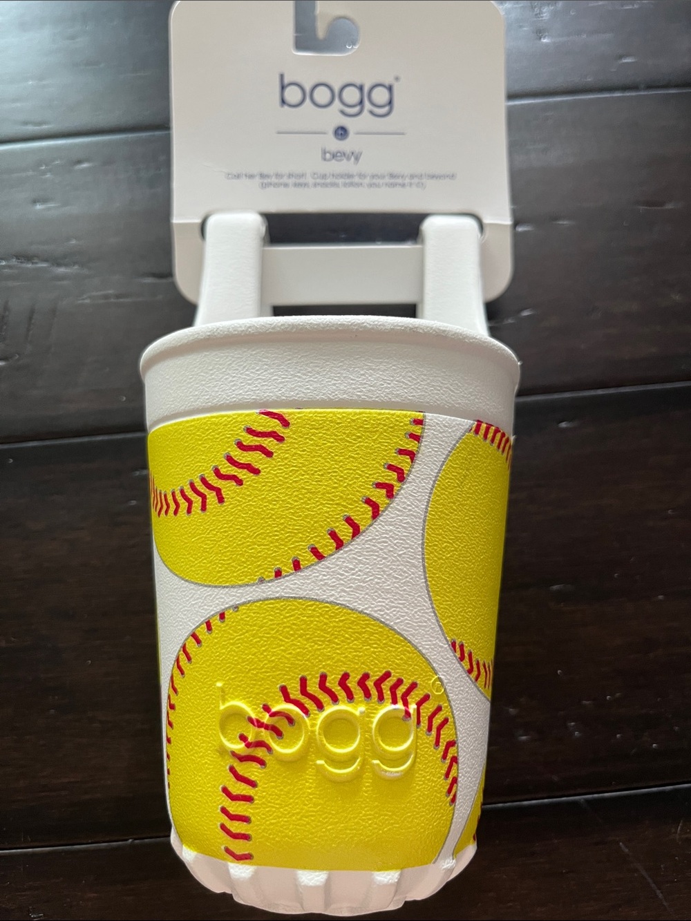 Bogg Bevy White Cup Holder with Yellow Softball Print